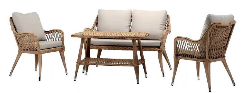 Xlmoebel Gartenlounge-Set Hochwertige Rattan-Sitzgruppe mit 2-Sitzer-Sofa, modernen Sesseln, (4tlg Set(Sofa 2 Sitzer+2x Sessel+Couchtisch), Hergestellt in Europa von Xlmoebel