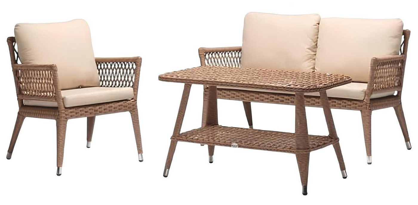 Xlmoebel Gartenlounge-Set Luxuriöse Rattan-Sofagarnitur mit 2-Sitzer-Sofa und modernem Sessel, (3tlg Set(Sofa 2 Sitzer+Sessel+Couchtisch), Hergestellt in Europa von Xlmoebel