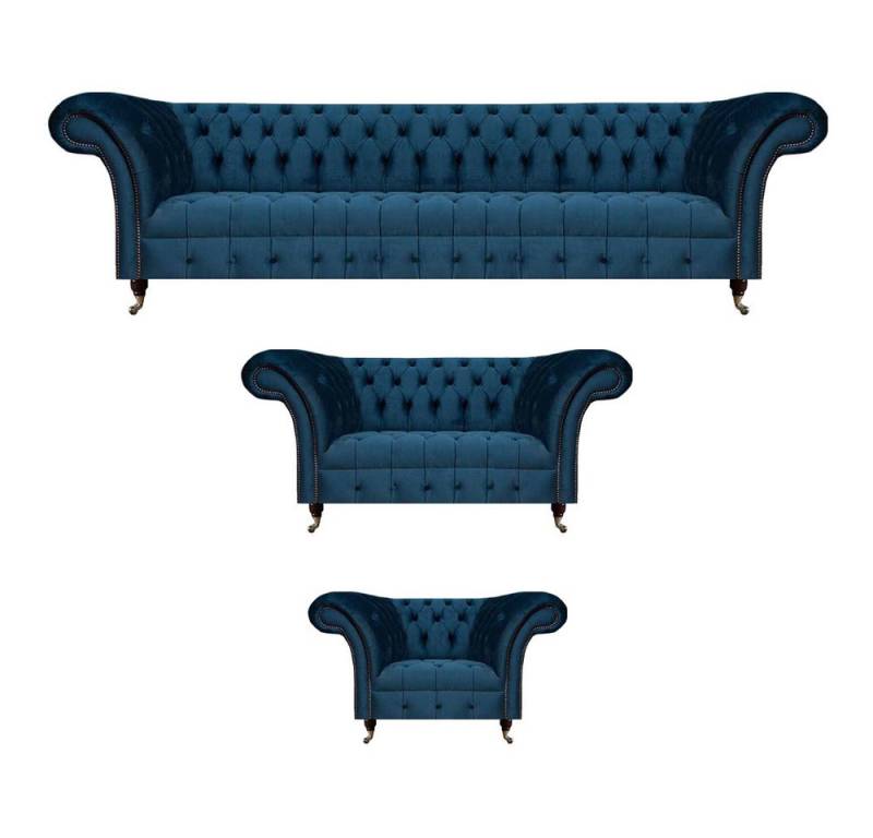 Xlmoebel Wohnzimmer-Set Neu Chesterfield Polstermöbel Set in Blau, 3-teilig, Luxuriös, (3tlg Wohnzimmer Set (Sofa 4 + 2 Sitzer + Sessel), Hergestellt in Europa von Xlmoebel