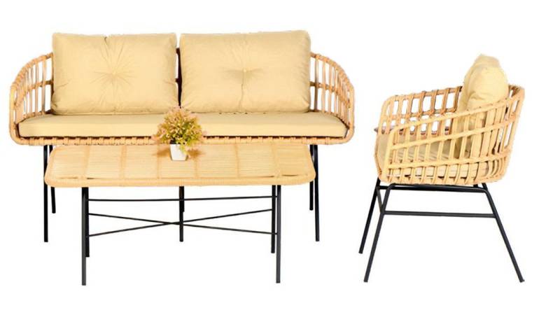 Xlmoebel Gartenlounge-Set Neues 3-teiliges Gartenmöbel-Ensemble mit Sofa, Tisch und Sesseln für, (Garten Möbel Set 3tlg (Sofa 2 Sitzer + Sessel + Couchtisch), Hergestellt in Europa von Xlmoebel