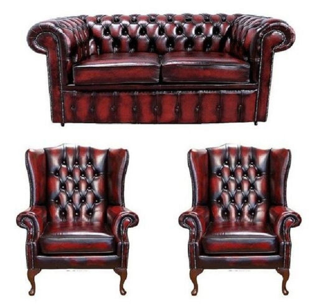 Xlmoebel Sessel Neues Sofa und Couch aus Leder und Textil in klassischem (Chesterfield 2 Sitzer + 2 Ohrensessel - 482), Hergestellt in Europa von Xlmoebel
