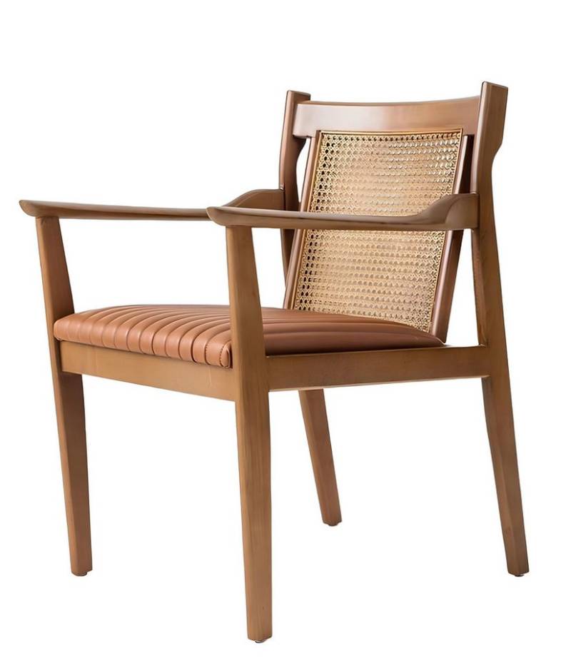 Xlmoebel Armlehnstuhl Neuzeitlicher Leder gepolsterter Esszimmerstuhl mit Holzarmlehnen (1 St), Hergestellt in Europa von Xlmoebel