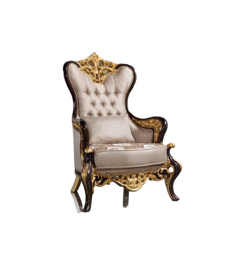 Xlmoebel Sessel Ohrensessel in Beige mit barockem Design aus Polyesterstoff für das (Sessel), Hergestellt in Europa von Xlmoebel