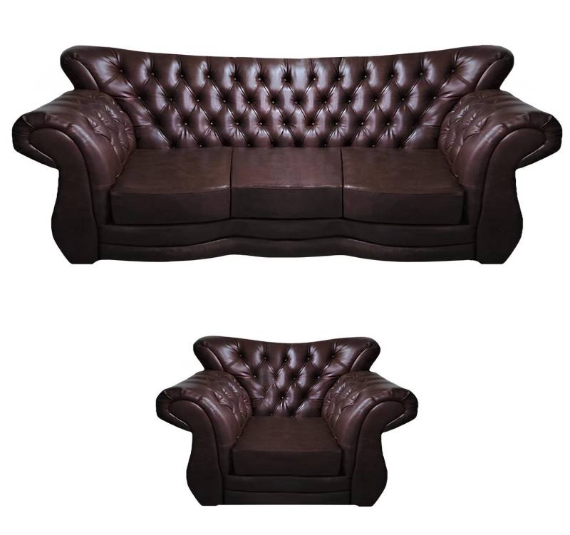 Xlmoebel Chesterfield-Sofa Ledersofa, bestehend aus einem 3-Sitzer-Sofa und einem Sessel, Hergestellt in Europa von Xlmoebel