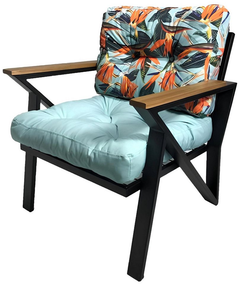 Xlmoebel Sessel Stuhl mit Polsterung und Blumenmuster auf Metallgestell und Kissen (Sessel), Hergestellt in Europa von Xlmoebel