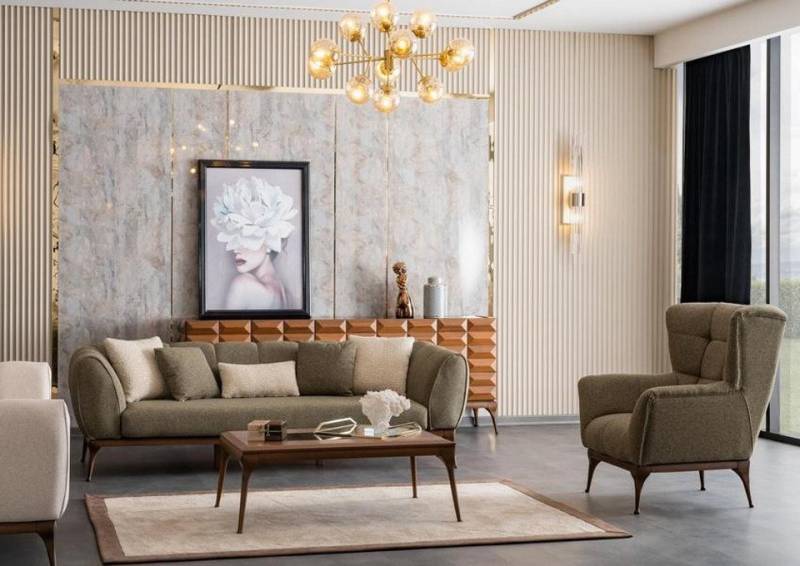 Xlmoebel Polstergarnitur Wohnzimmereinrichtung Set mit grünem Sofa für 3 Personen, Sessel und, (Sofa 3 Sitzer + Sessel + Couchtisch), Hergestellt in Europa von Xlmoebel