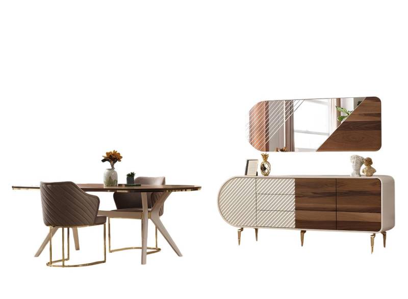 Xlmoebel Esszimmer-Set 8-teiliges Set weißer Luxus-Stühle für das Esszimmer mit Esstisch und, (8-St., Set 8tlg Esszimmer (Esstisch + 6xStühle + Sideboard), Hergestellt in Europa von Xlmoebel