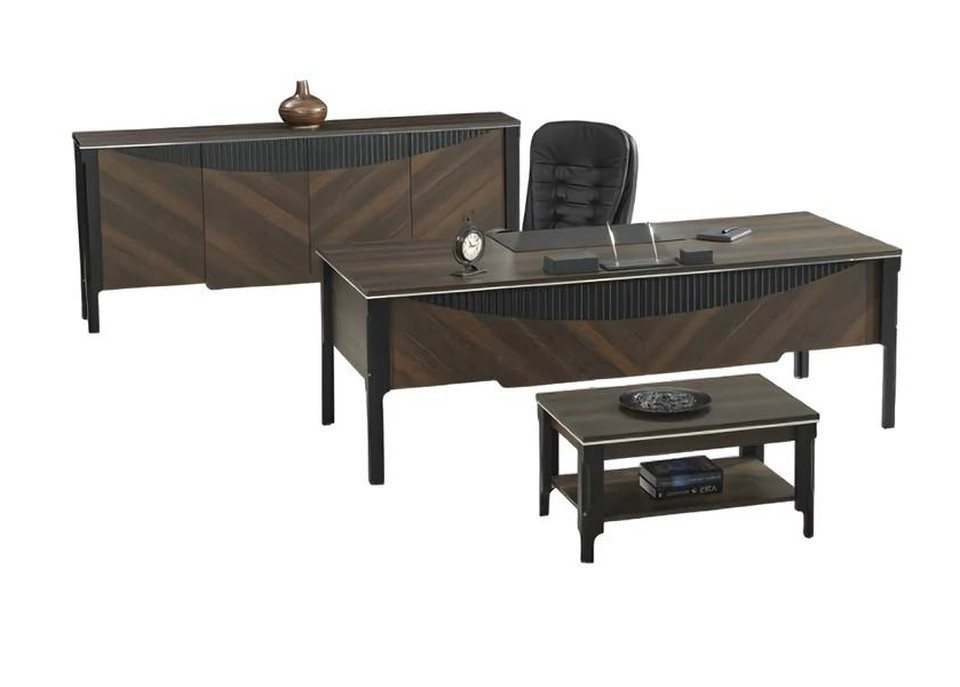 Xlmoebel Büromöbel-Set Braunes Büromöbel-Set mit Schreibtisch, Sideboard und Couchtisch, (3tlg. Arbeitszimmer Set (Schreibtisch + Couchtisch + Sideboard), Hergestellt in Europa von Xlmoebel