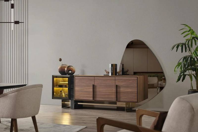 Xlmoebel Sideboard Braunes Esszimmer Sideboard mit Spiegel, Kommode, Anrichte, Regal aus (1 St., Sideboard-mit-Spiegel), Hergestellt in Europa von Xlmoebel