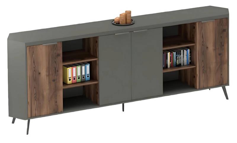 Xlmoebel Sideboard Büroschrank Aktenschrank Sideboard Schrank Holz Grau Braun Freistehend (1 St., Sideboard), Hergestellt in Europa von Xlmoebel