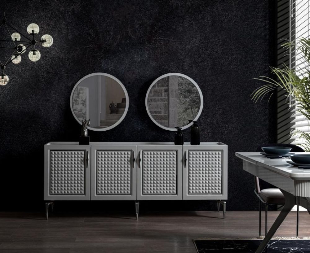Xlmoebel Sideboard Dreiteiliges Set mit grauem Sideboard, Schränken, Regal, Spiegel (Anrichte + 2x Spiegel), Hergestellt in Europa von Xlmoebel