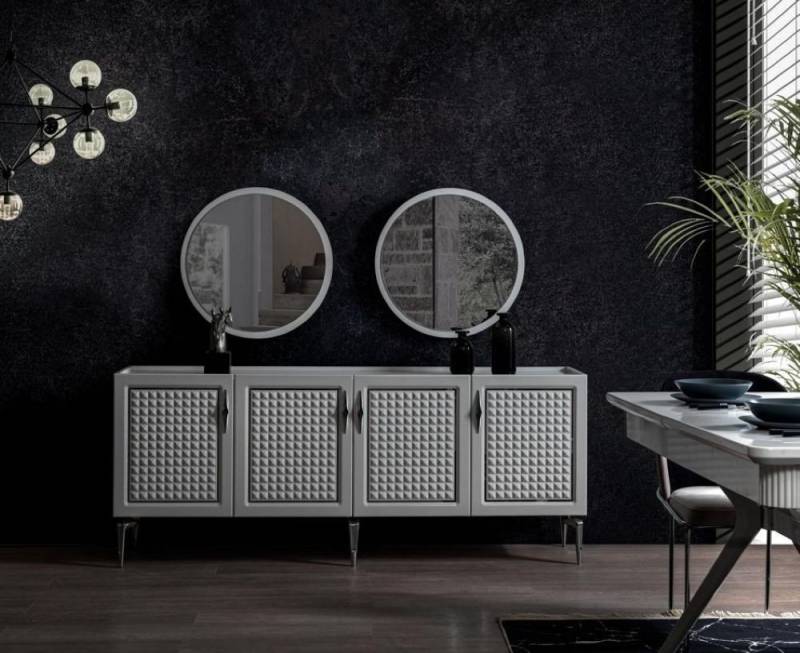 Xlmoebel Sideboard Dreiteiliges Set mit grauem Sideboard, Schränken, Regal, Spiegel (Anrichte + 2x Spiegel), Hergestellt in Europa von Xlmoebel