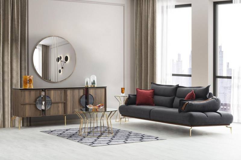 Xlmoebel Wohnzimmer-Set Elegantes Wohnzimmer-Ensemble mit Sideboard und 3-Sitzer Sofa, (2-St., 2tlg.Wohnzimmer Set (Anrichte+3-Sitzer Sofa), Hergestellt in Europa von Xlmoebel