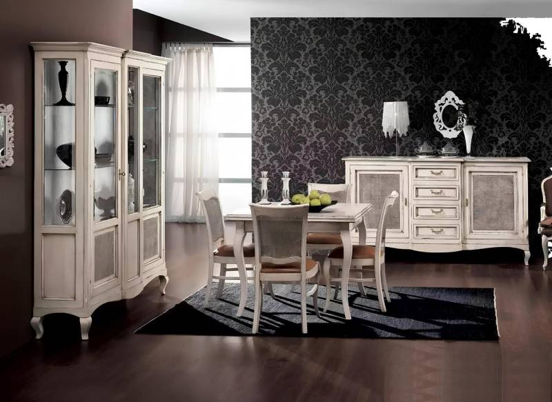 Xlmoebel Sideboard Esszimmermöbel Set mit Esstisch, 4 Stühlen und Sideboard, 7-teilig. (7 St., Set 7 tlg. (Esstisch + 4x Stühle + Sideboard + Vitrine), Hergestellt in Europa von Xlmoebel