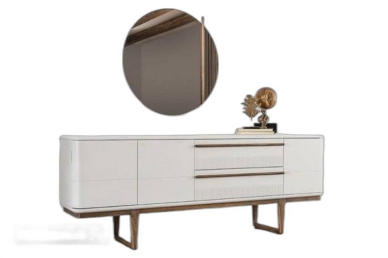 Xlmoebel Sideboard Esszimmerstuhl Set 4er Küchensitz Stühle ohne Armlehne Grau Stoff (Sideboard, Spiegel, JVmoebel), Hergestellt in Europa von Xlmoebel