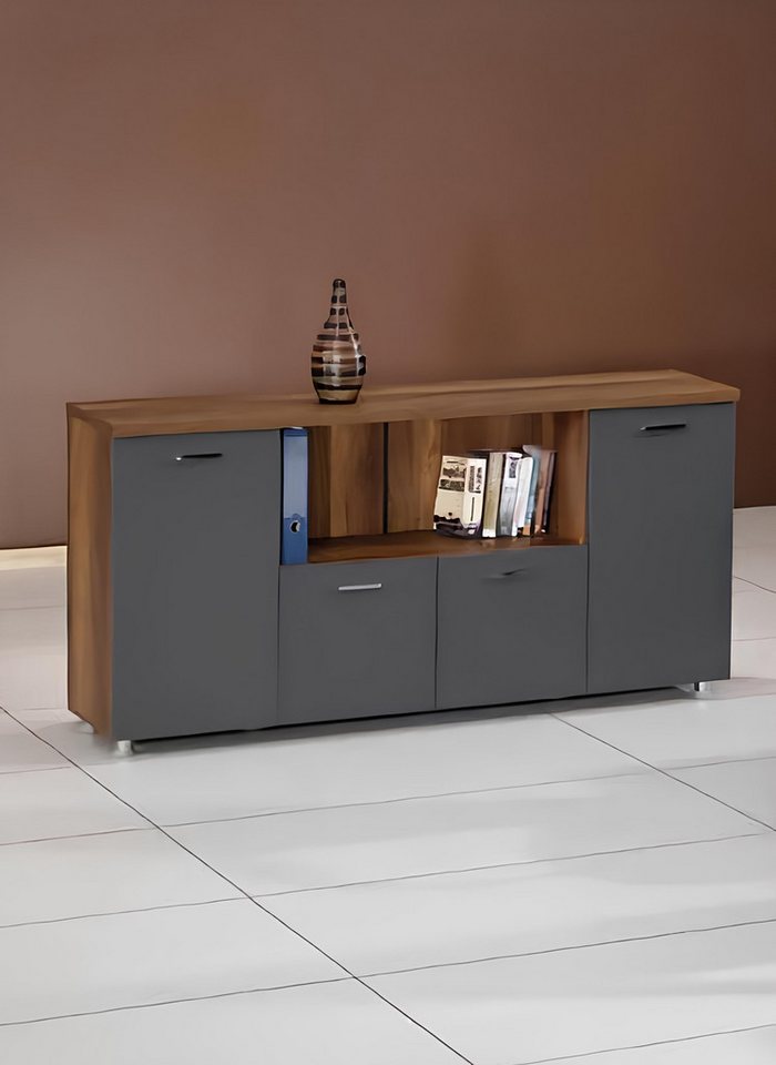 Xlmoebel Sideboard Holz Grau-Braun Sideboard Schrank für Büro und Wohnzimmer (Sideboard), Hergestellt in Europa von Xlmoebel