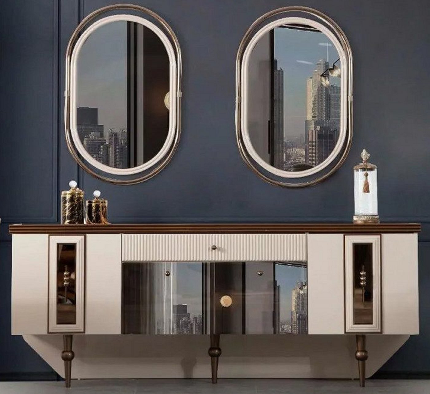 Xlmoebel Kombikommode JV Möbel Beige Holz Metall Sideboard für Wohn- und Esszimmer-Kommoden (Kombikommode), Hergestellt in Europa von Xlmoebel