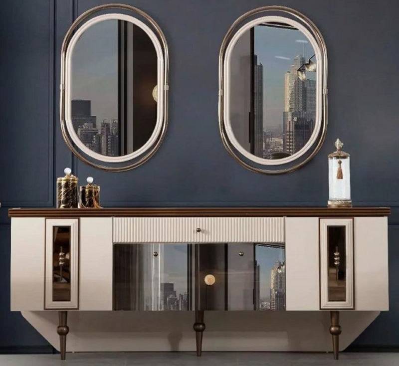 Xlmoebel Kombikommode JV Möbel Beige Holz Metall Sideboard für Wohn- und Esszimmer-Kommoden (Kombikommode), Hergestellt in Europa von Xlmoebel