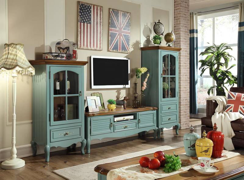 Xlmoebel Sideboard Ländliche Wohnzimmereinrichtung im Landhausstil mit Vitrine, Sideboard (3tlg.Wohnzimmer Set (Sideboard + 2xVitrine), Hergestellt in Europa von Xlmoebel