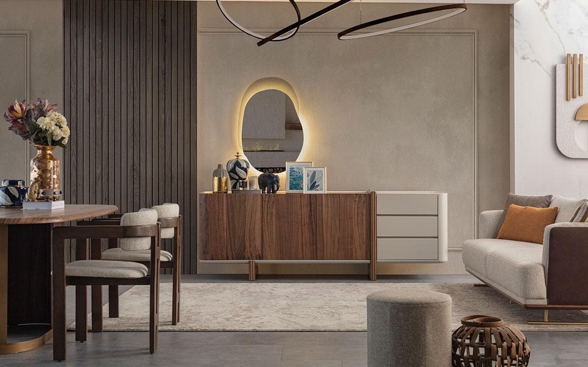 Xlmoebel Sideboard Luxuriöse Hochglanz-Holzkommode mit Spiegel - Eleganter Schrank (Sideboard Mit Spiegel), Hergestellt in Europa von Xlmoebel