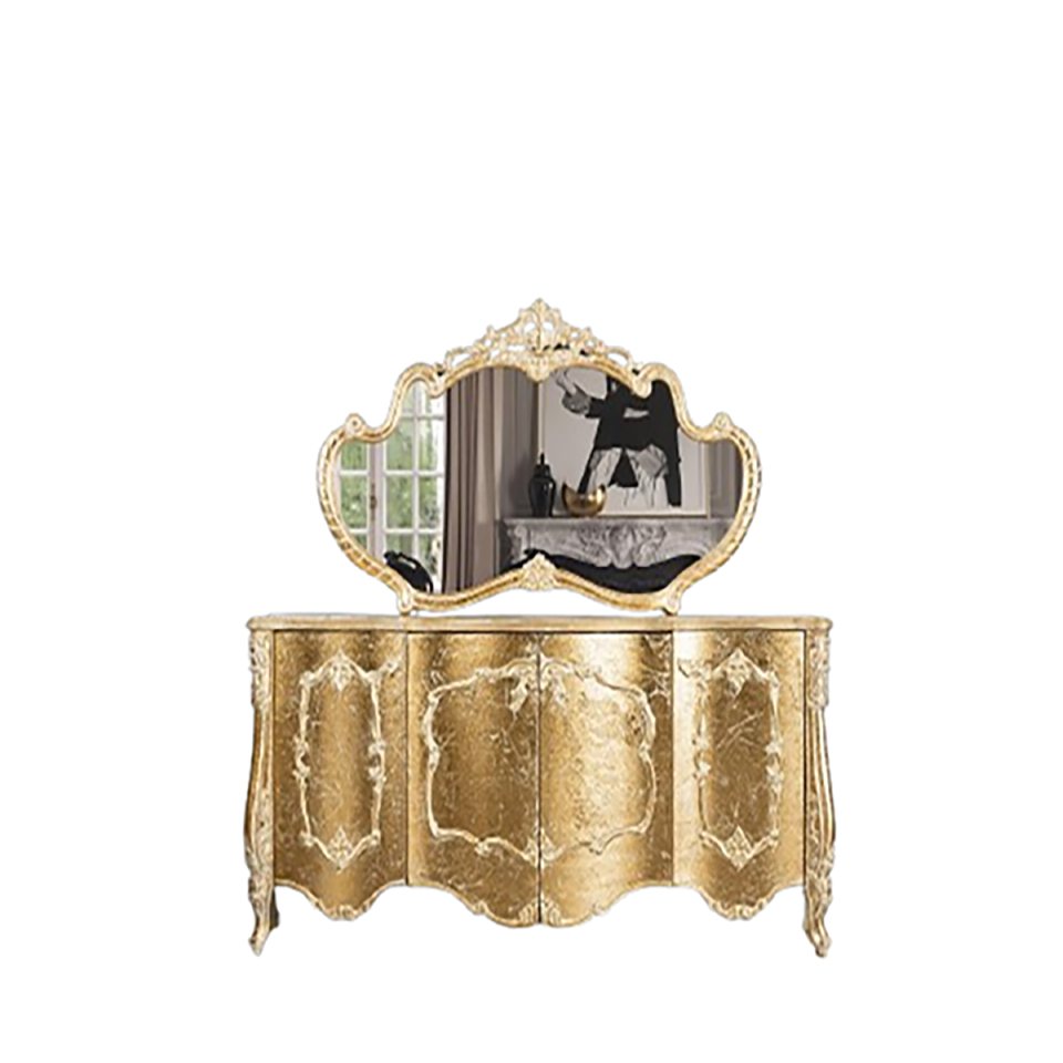 Xlmoebel Anrichte Luxuriöse Spiegelanrichte mit Kommoden und Schrank in Goldfarbe. (2 St., Anrichte + Spiegel), Hergestellt in Europa von Xlmoebel