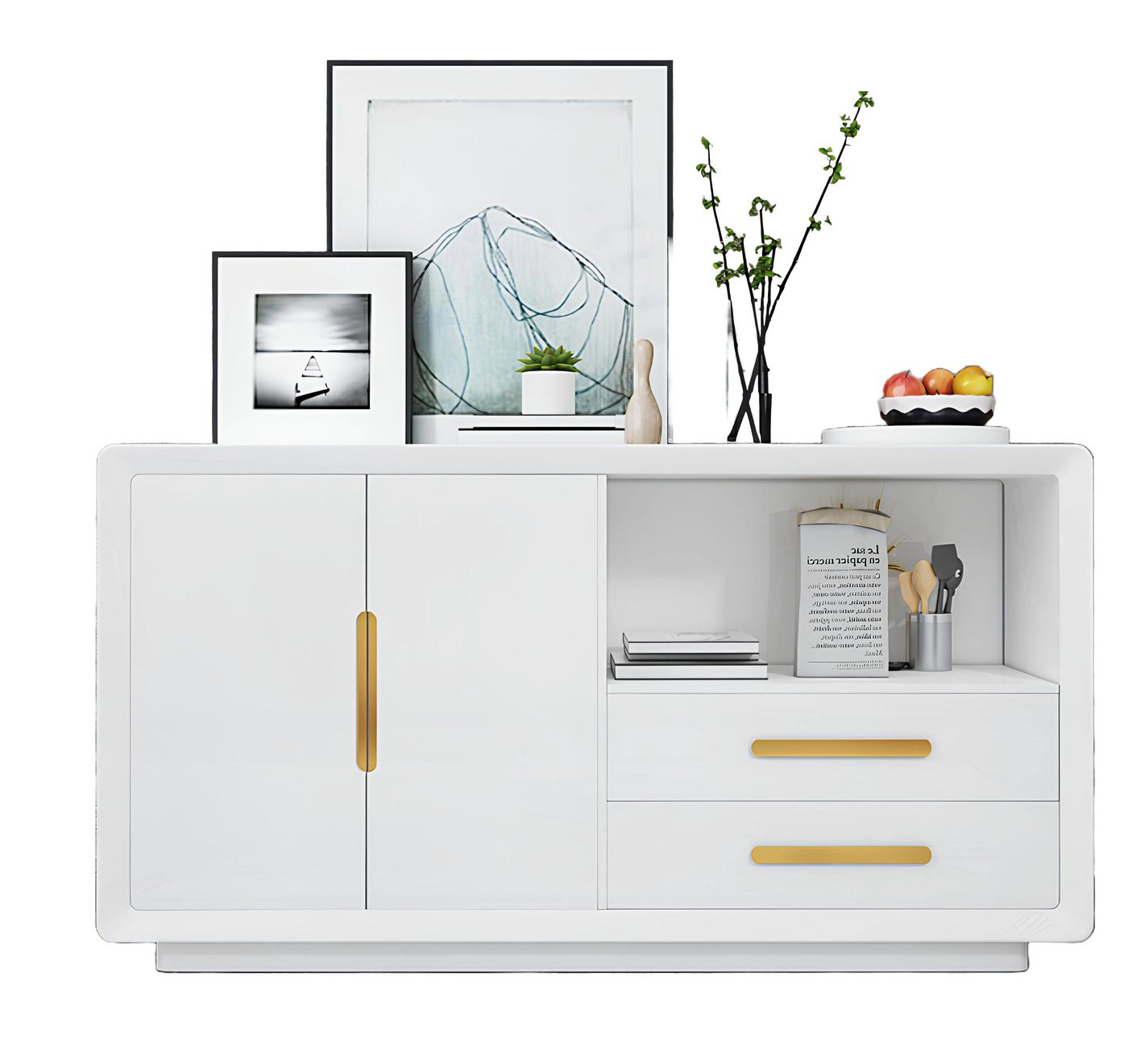 Xlmoebel Sideboard Moderne Luxus-Weiß-Anrichte mit 2 Türen und 2 Schubladen (1 St., Sideboard), Hergestellt in Europa von Xlmoebel