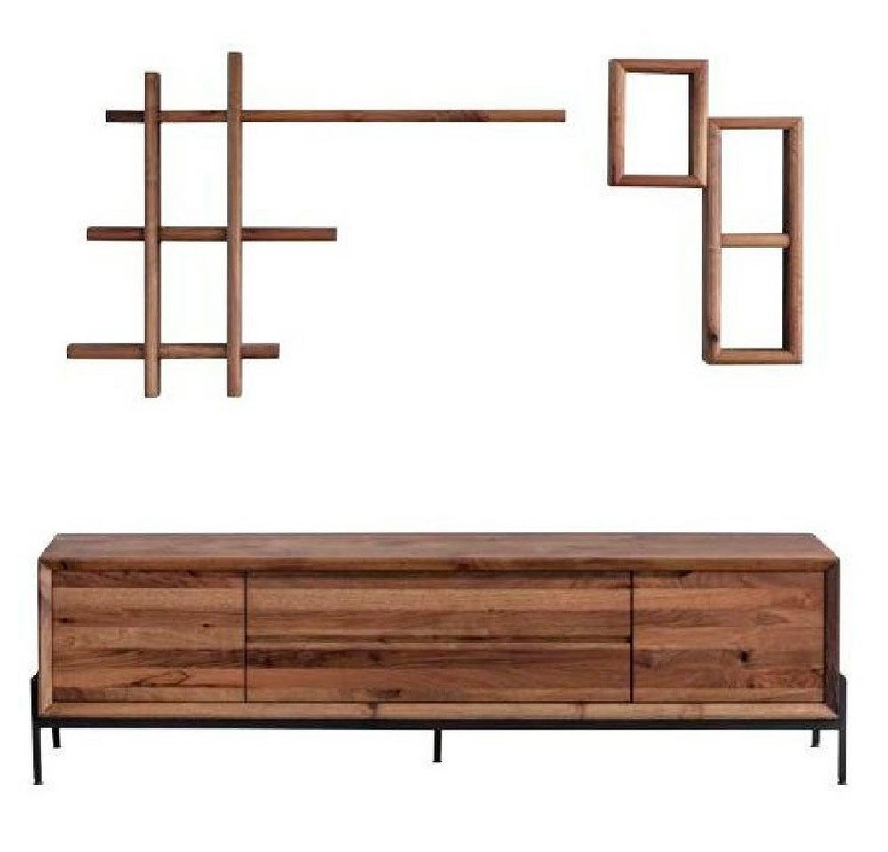 Xlmoebel Wohnwand Modernes braunes Sideboard mit drei Türen und Regalen, (Sideboard mit Regale), Hergestellt in Europa von Xlmoebel