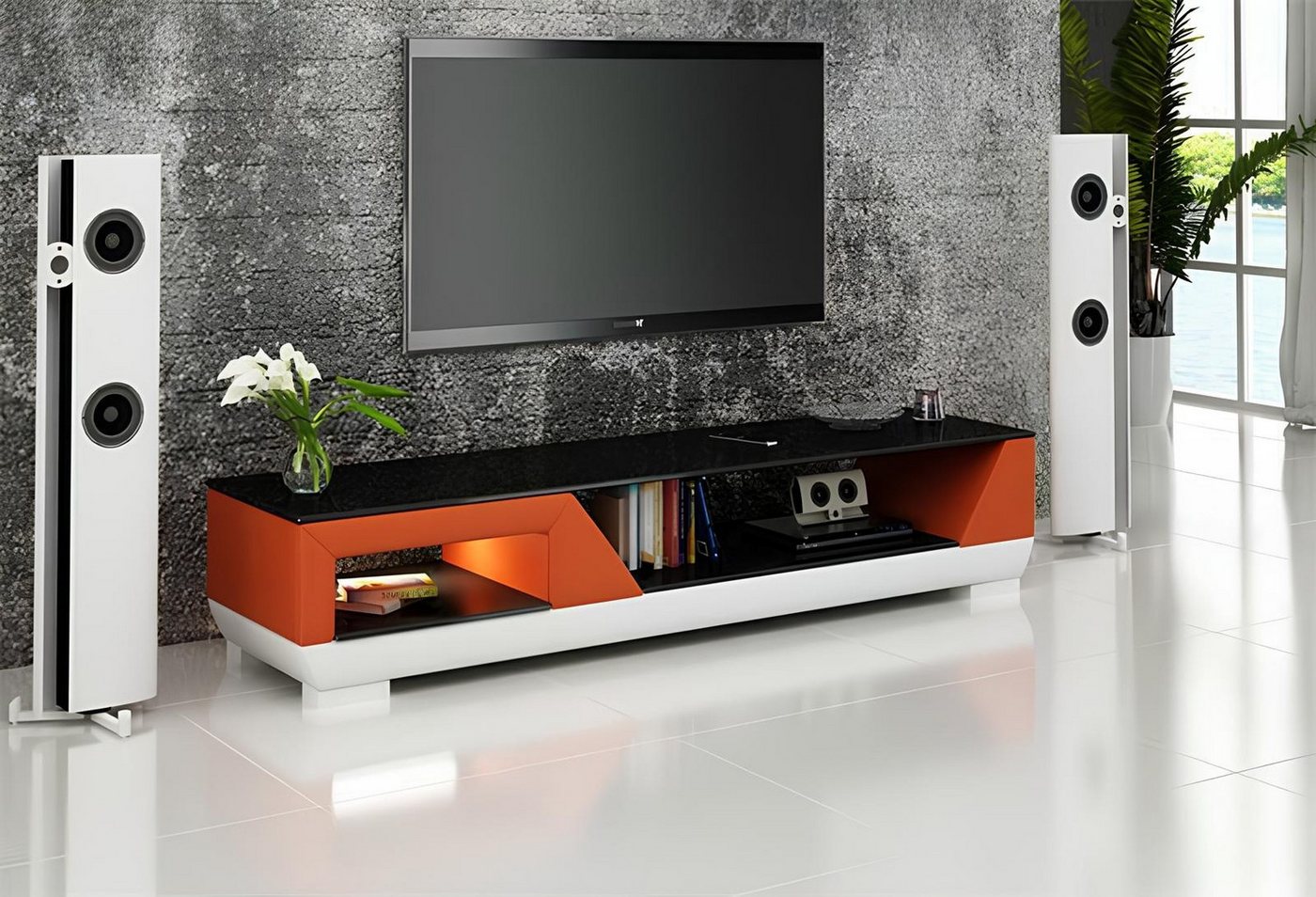 Xlmoebel Lowboard Neu Designer Möbel Niedriges Board mit Glas und Leder - Sideboard (Lowboard), Hergestellt in Europa von Xlmoebel