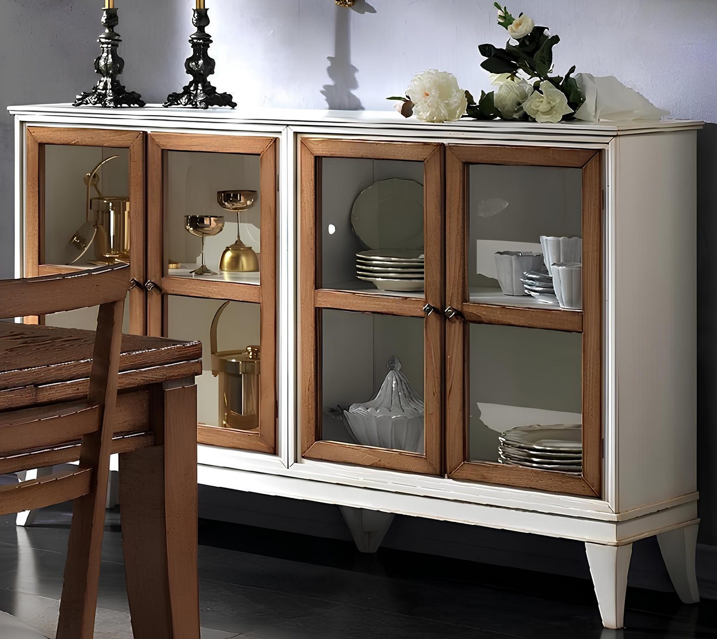 Xlmoebel Glasvitrine Neue Retro-Stil Wohnzimmer Vitrine Anrichte Kommode Kollektion (1-St., Anrichte) Hergestellt in Italy von Xlmoebel