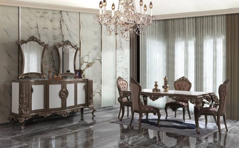 Xlmoebel Esszimmer-Set Vollständiges Esszimmer-Set Esstisch Holz Braun mit Sideboard, (Esstisch + 8x Stühle + Sideboard), Hergestellt in Europa von Xlmoebel