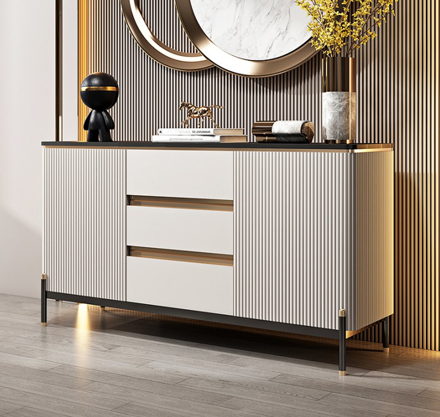 Xlmoebel Sideboard Weiße Kommode aus Holz mit luxuriösem Design - Neuartiges Sideboard (Sideboard), Hergestellt in Europa von Xlmoebel