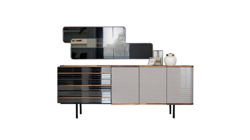 Xlmoebel Sideboard Weißes Esszimmermöbel-Set mit Spiegel und Schrank aus Holz (Anrichte mit Spiegel), Hergestellt in Europa von Xlmoebel
