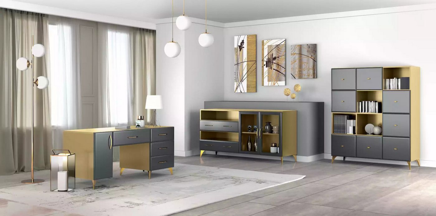 Xlmoebel Büromöbel-Set Wohnzimmer Set Schreibtisch Sideboard Bücherregal 3tlg., (3-tlg., 3 tlg.Wohnzimmer Set (Schreibtisch + Sideboard + Buecherregal), Hergestellt in Europa von Xlmoebel
