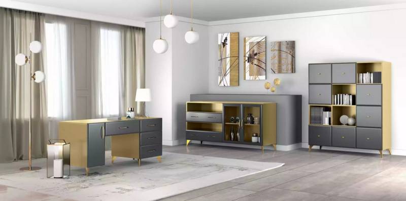 Xlmoebel Büromöbel-Set Wohnzimmer Set Schreibtisch Sideboard Bücherregal 3tlg., (3-tlg., 3 tlg.Wohnzimmer Set (Schreibtisch + Sideboard + Buecherregal), Hergestellt in Europa von Xlmoebel