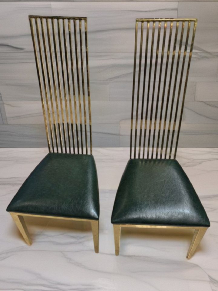 Xlmoebel Sitzgruppe Gold-Grüner Esszimmer Hochstuhl 2x Einsitzer Holz Polsterstühle, (2-tlg), Made in Europa von Xlmoebel
