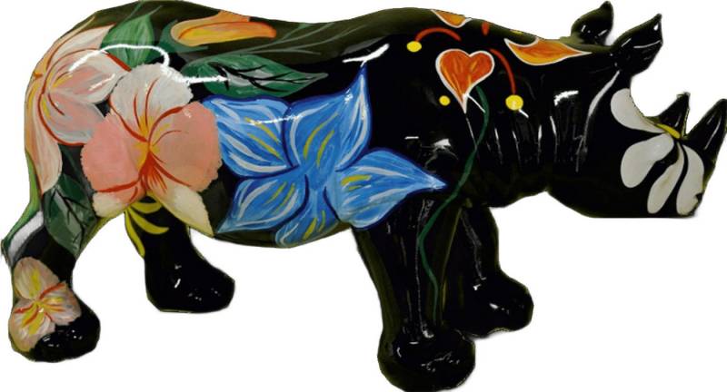 Xlmoebel Skulptur Neuartige Skulptur eines Nashorns mit Blumenmuster - Dekorative Figur (Nashorn in Blumen- Schwarz Material: Kunststoff 36 cm Höhe), Hergestellt in Europa von Xlmoebel