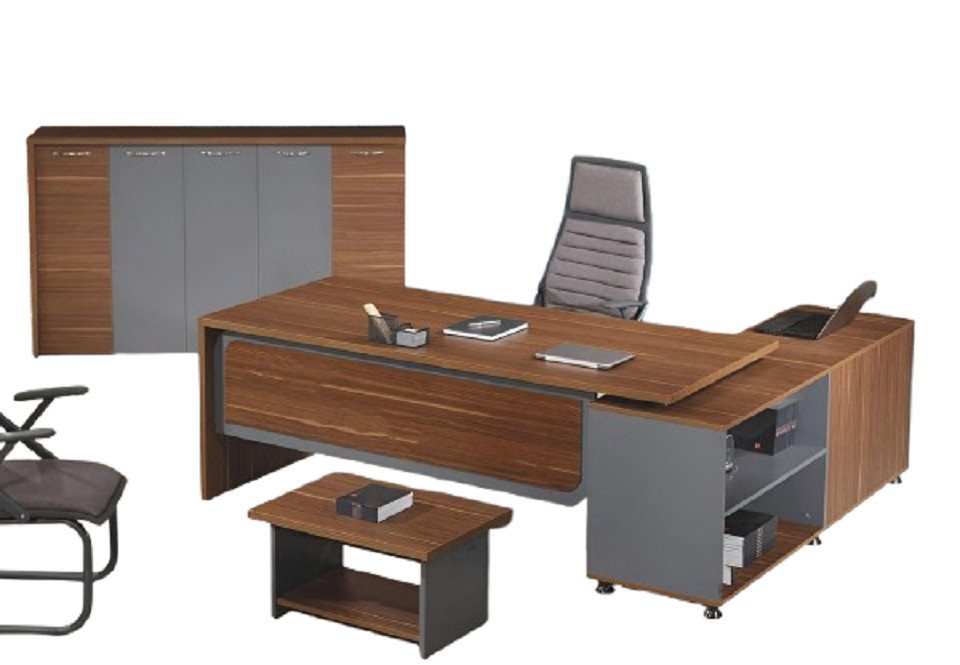 Xlmoebel Büromöbel-Set Büro-Eckschreibtisch-Set aus Holz in Braun - 3-teiliges, (3-tlg., Büro Set 3tlg (Eckbürotisch + Couchtisch + Schrank), Hergestellt in Europa von Xlmoebel