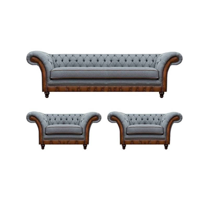 Xlmoebel Sofa Chesterfield Grau-Braune Sofagarnitur Designer 2x Sessel, Made in Europa von Xlmoebel