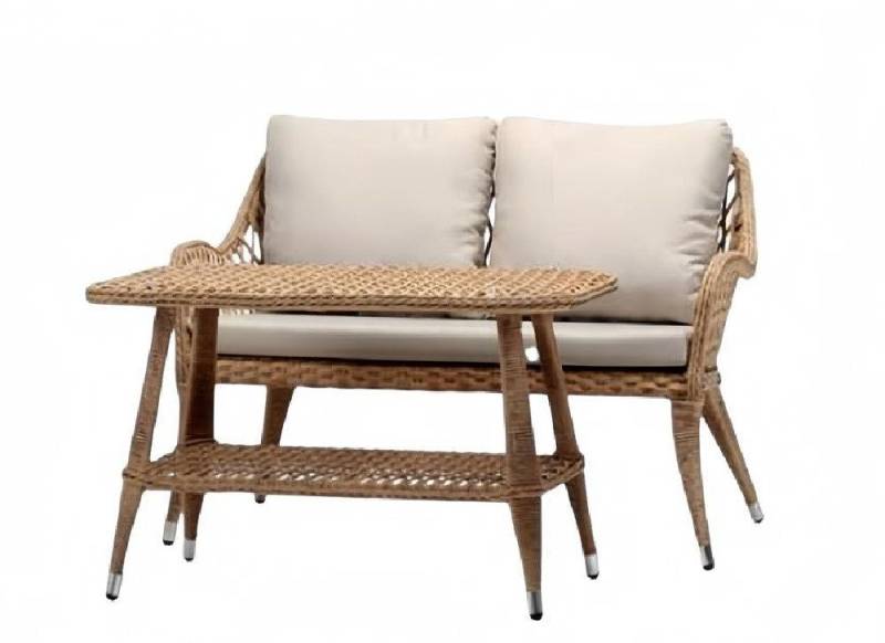 Xlmoebel Polstergarnitur Dreisitzer Sofa Set mit Couchtisch aus Rattan - Luxuriöse moderne, (2tlg Set(Sofa 2 Sitzer+Couchtisch), Hergestellt in Europa von Xlmoebel