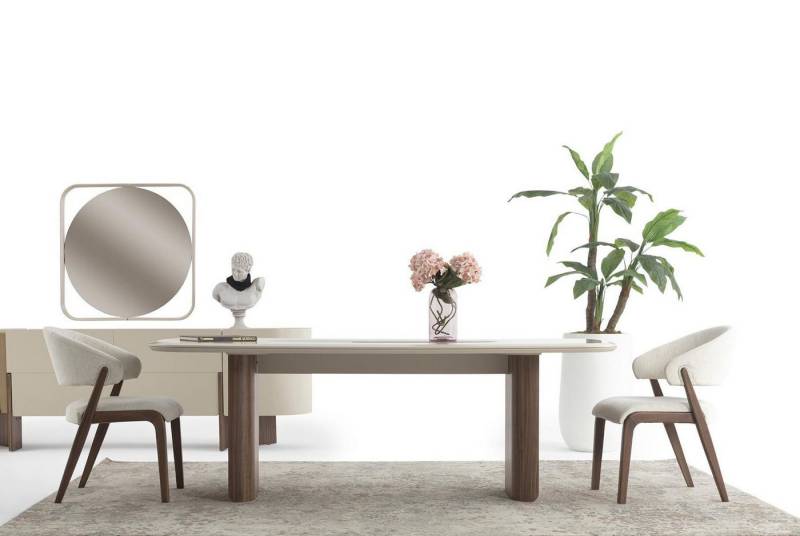 Xlmoebel Essgruppe Esszimmergarnitur Weiß und Braun: Stabiler Esstisch 4 Stühlen, (2tlg. Wohnzimmer set (Sofagarnitur 3 + 1 Sitzer), Hergestellt in Europa von Xlmoebel