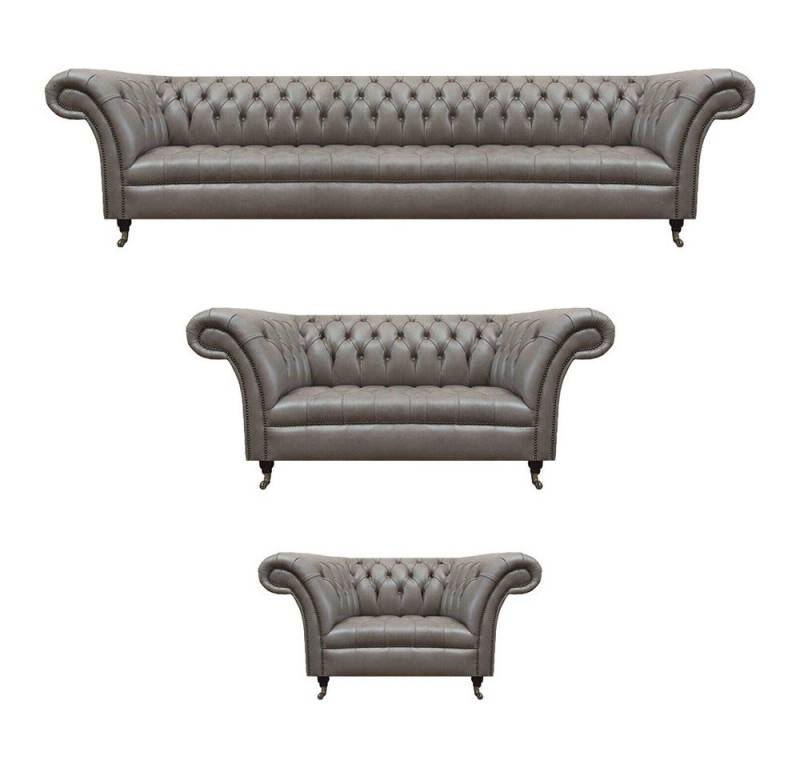 Xlmoebel Wohnzimmer-Set Graue Chesterfield Set Designer Polstermöbel Sessel, (3tlg Wohnzimmer Set (Sofa 4 + 2 Sitzer + Sessel), Made in Europa von Xlmoebel