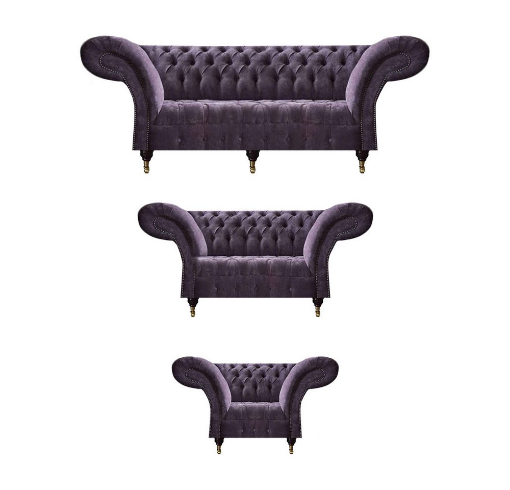 Xlmoebel Wohnzimmer-Set Lila Chesterfield Sofas Designer Wohnzimmer Garnitur, (3tlg Wohnzimmer Set (Sofa 3 + 2 Sitzer + Sessel), Made in Europa von Xlmoebel