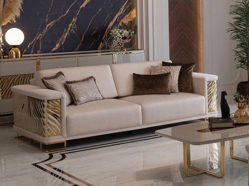 Xlmoebel 4-Sitzer Modernes Beiges 4-Sitzer-Sofa mit Kissen in schickem Design., Hergestellt in Europa von Xlmoebel