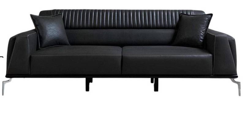Xlmoebel 3-Sitzer Modernes dreisitziges Wohnzimmer-Sofa aus schwarzem Leder, Stoffbezug, 1 Teile, Hergestellt in Europa von Xlmoebel