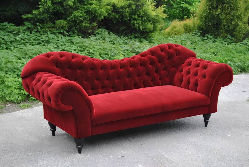 Xlmoebel Sofa Neu Chesterfield 3-Sitzer Rot Textil Sofa mit Polsterung in Designstil, Hergestellt in Europa von Xlmoebel