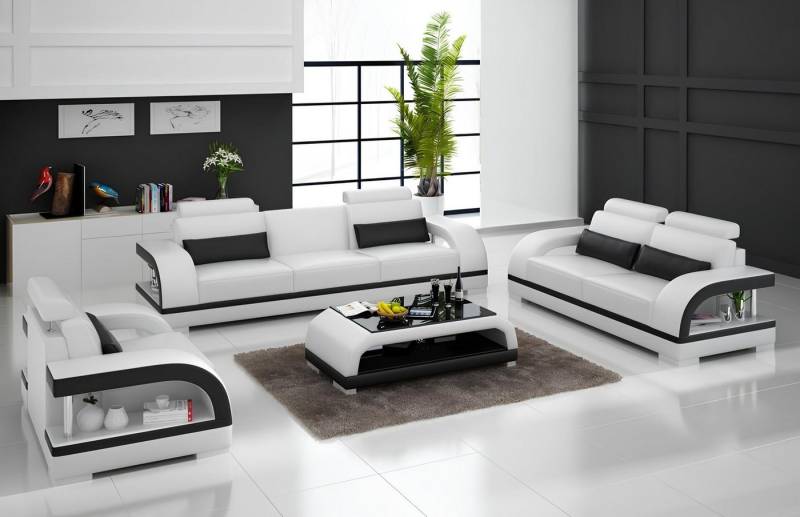 Xlmoebel Polstergarnitur Neu Zitadelle Weiß Designer Ledersofa Set mit 3-Sitzer, 2-Sitzer und, (Sofagarnitur 3+2+1 Sitzer Zitadelle "Weiß / Schwarz), Hergestellt in Europa von Xlmoebel