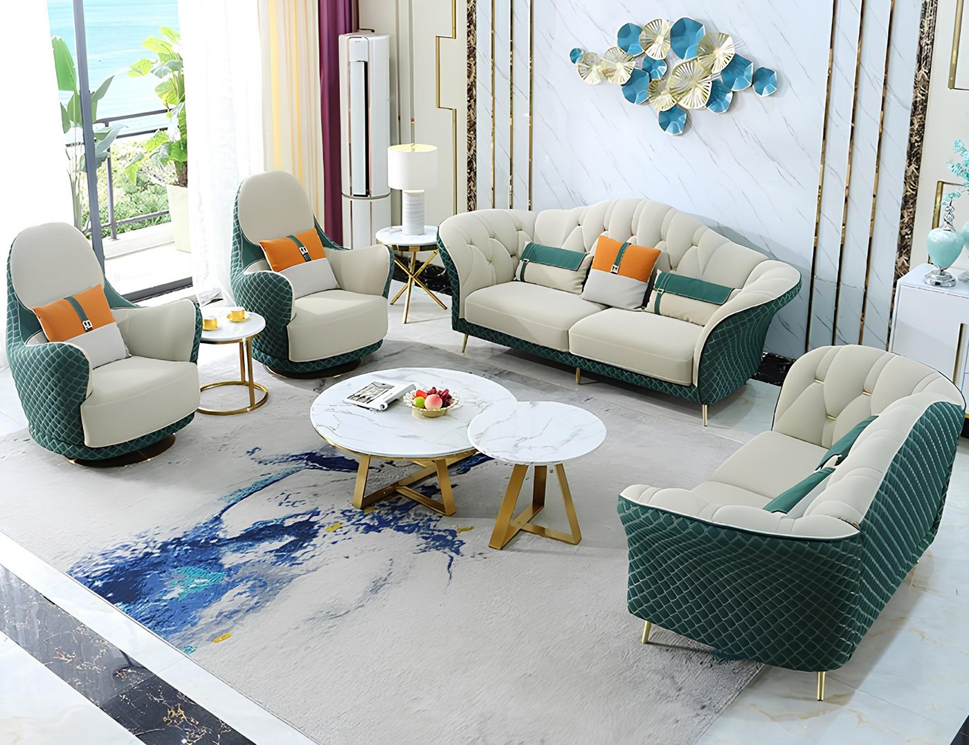 Xlmoebel Sofa Neu gestaltete Ledersofagarnitur mit 3-Sitzer, 2-Sitzer und 2 Sesseln, Hergestellt in Europa von Xlmoebel