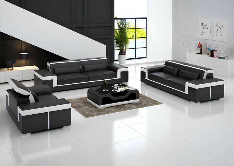 Xlmoebel Sofa Wohnlandschaft 3-Sitzer Set Design Polstercouch Ledersofa Moderne, 2 Teile, Hergestellt in Europa von Xlmoebel
