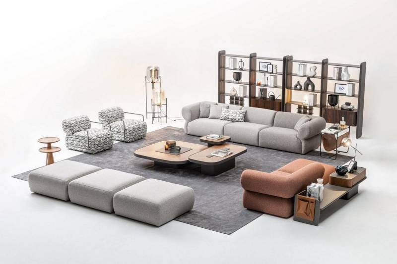Xlmoebel Polstergarnitur Wohnzimmermöbel-Set mit großem Sofa, Zweisitzer, Einzelsitzer, Sessel, (Set 7 tlg.(Sofagarnitur 5 + 3 + 1 + 1 Sitzer + 3x Hocker), Hergestellt in Europa von Xlmoebel