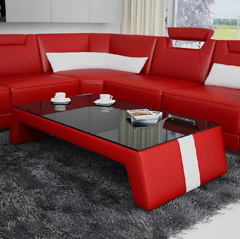 Xlmoebel Sofa Zeitgemäßer Wohnzimmertisch mit Glasplatte und Polster aus Leder, Hergestellt in Europa von Xlmoebel